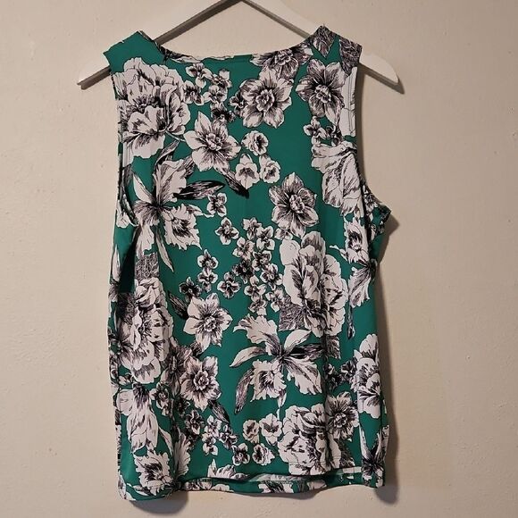 Slinky Brand F loralGreen and White Women's Tank Top L - Picture 4 of 5